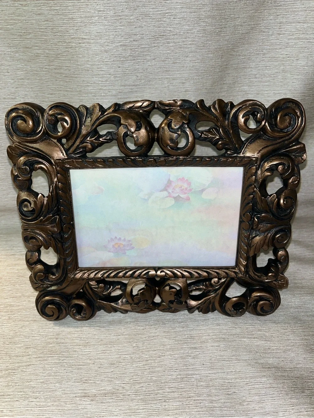 Ornate Bronze Picture Frame Scrollwork Baroque Tabletop Photo Frame Decor Resin